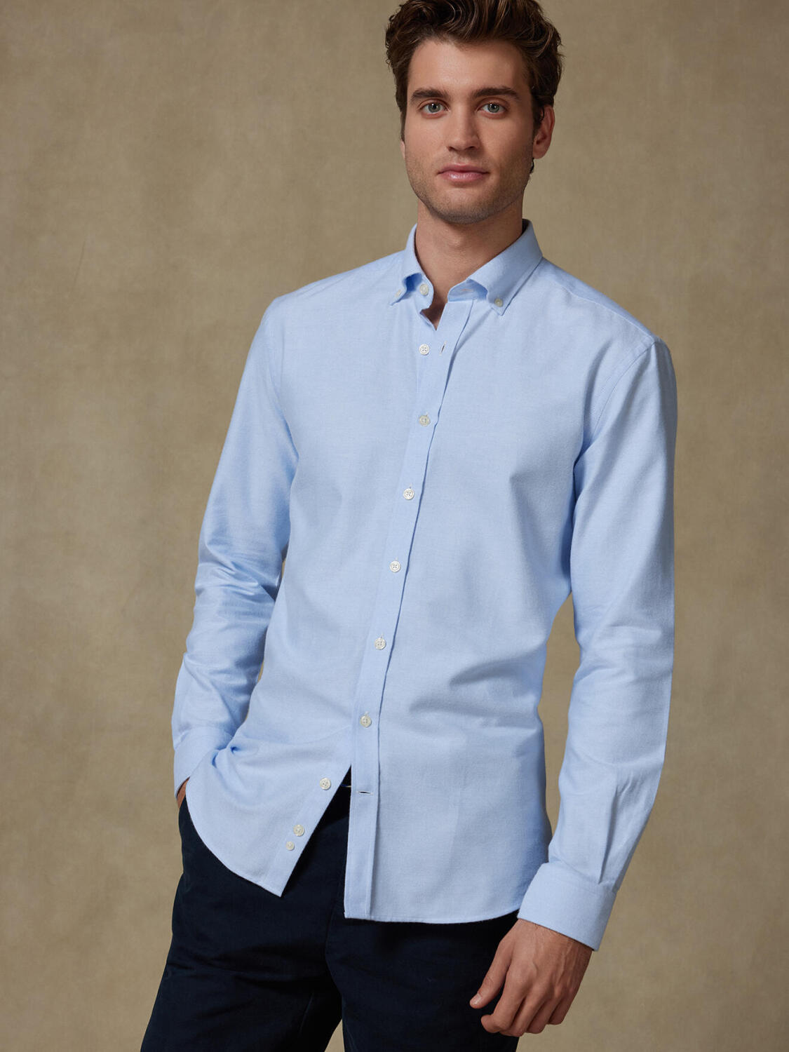 Vils sky brushed oxford slim fit shirt - Button-down collar