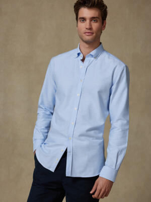 Vils sky brushed oxford slim fit shirt - Button-down collar