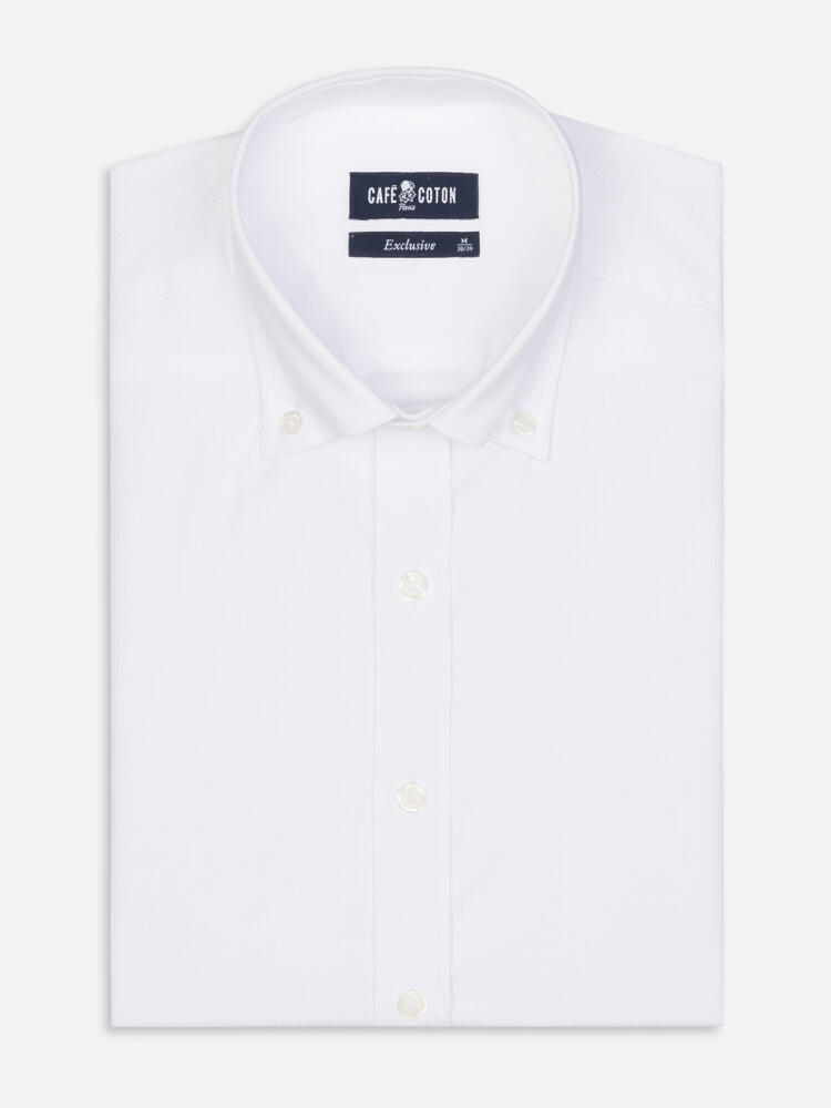 Chemise cintrée en piqué blanc - Col Boutonné