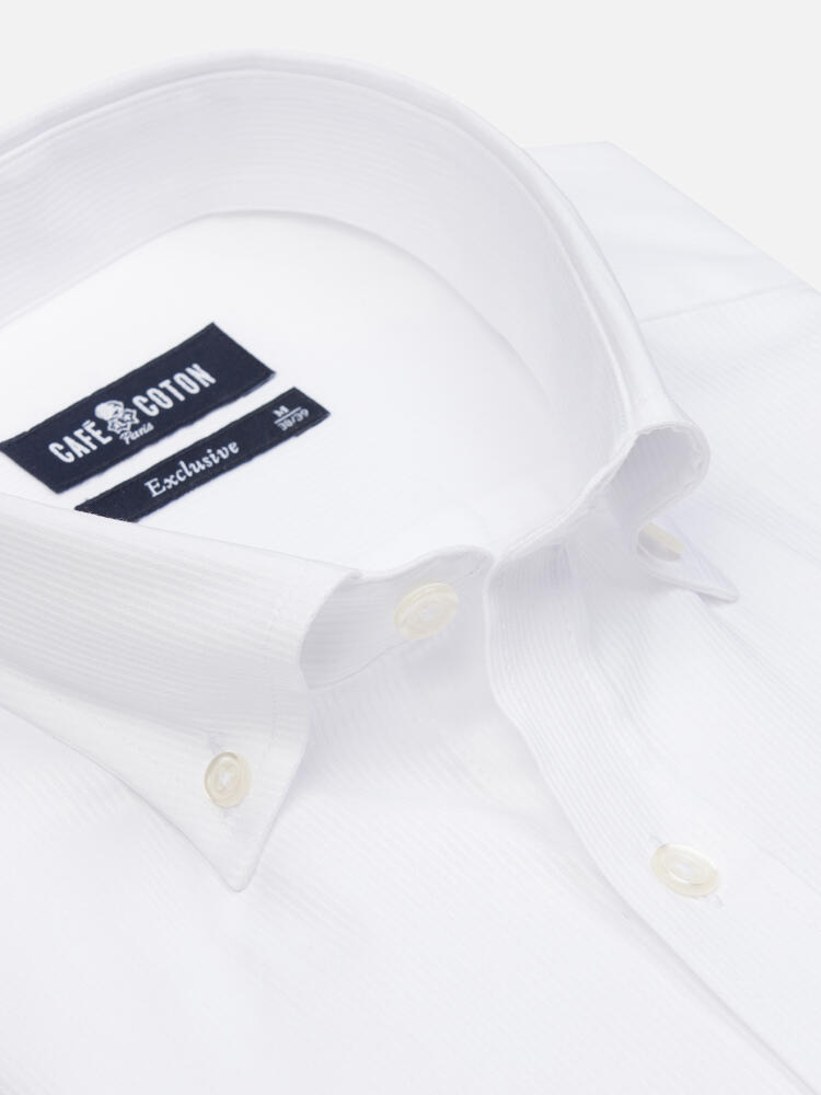 White Piqué slim fit shirt - Button down collar