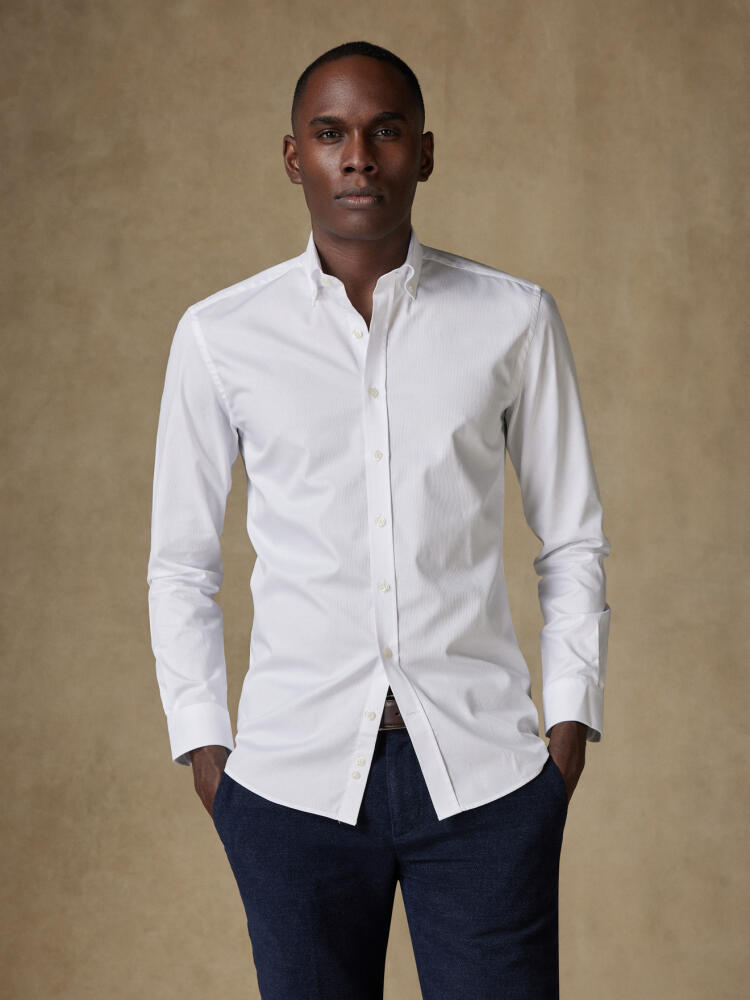 White Piqué slim fit shirt - Button down collar