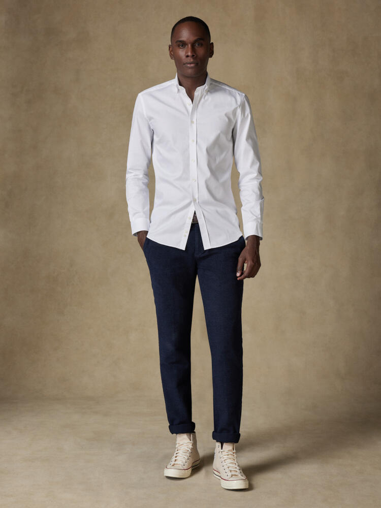 White Piqué slim fit shirt - Button down collar