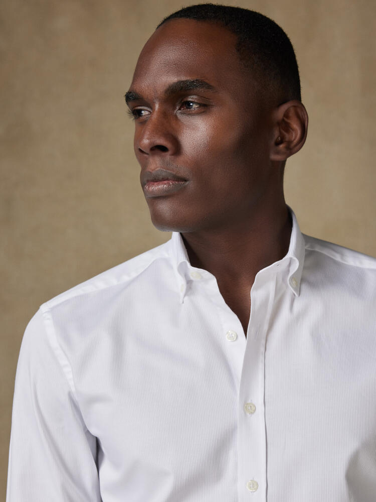 White Piqué slim fit shirt - Button down collar