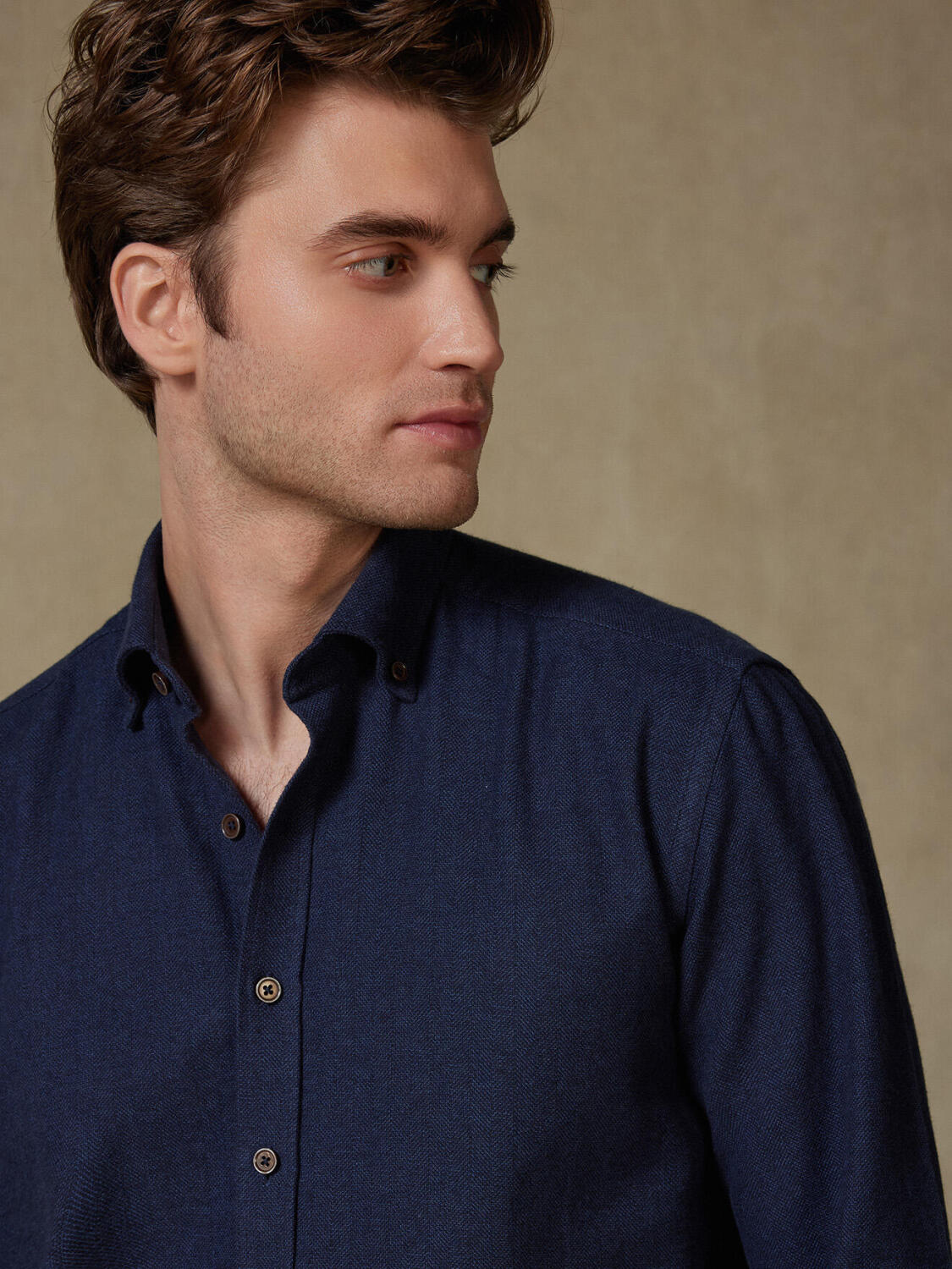 Wessow navy flannel slim fit shirt - Button-down collar