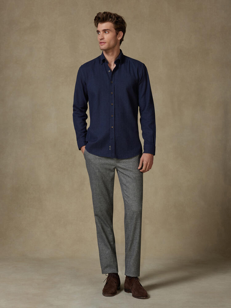 Wessow navy flannel slim fit shirt - Button-down collar