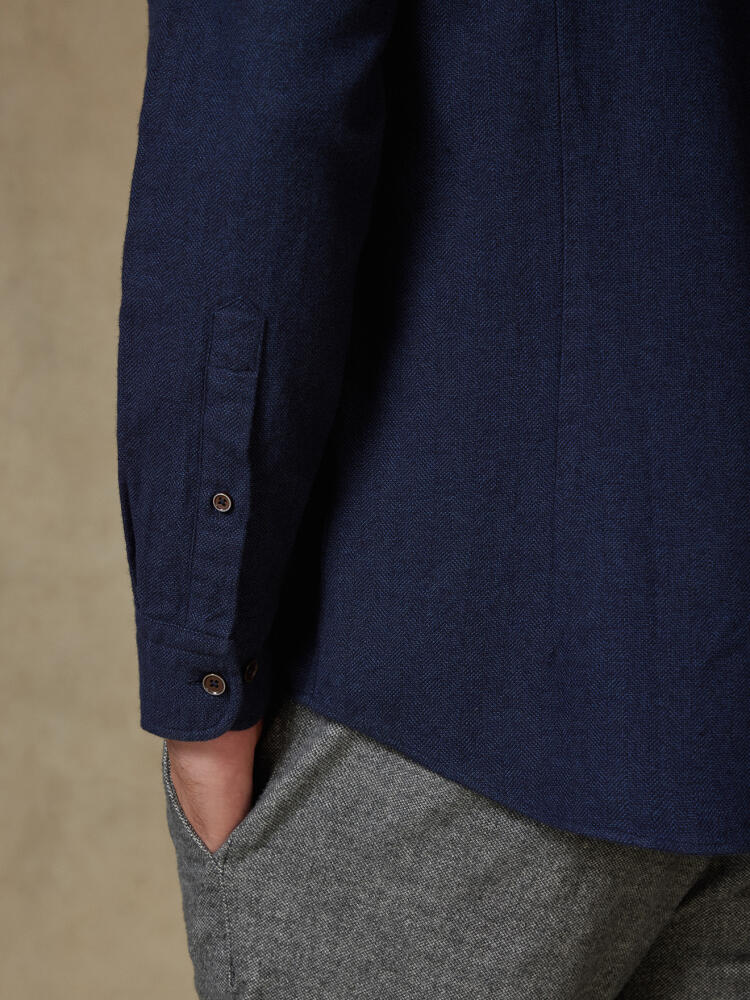 Wessow navy flannel slim fit shirt - Button-down collar