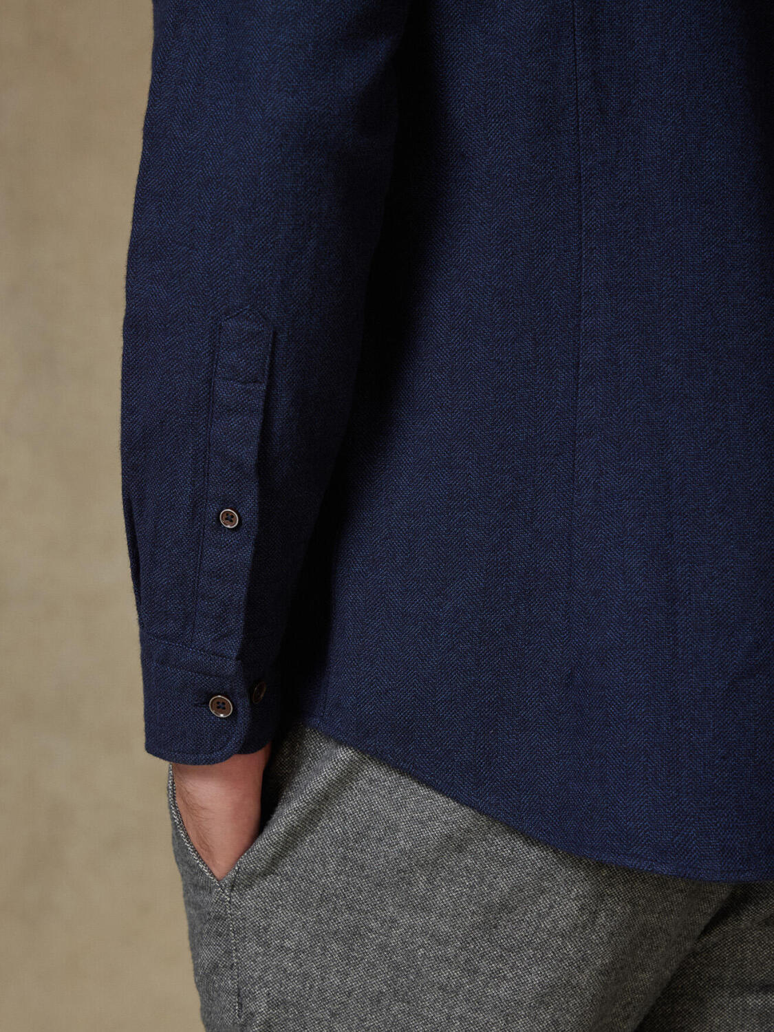 Wessow navy flannel slim fit shirt - Button-down collar