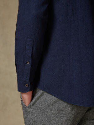 Wessow navy flannel slim fit shirt - Button-down collar