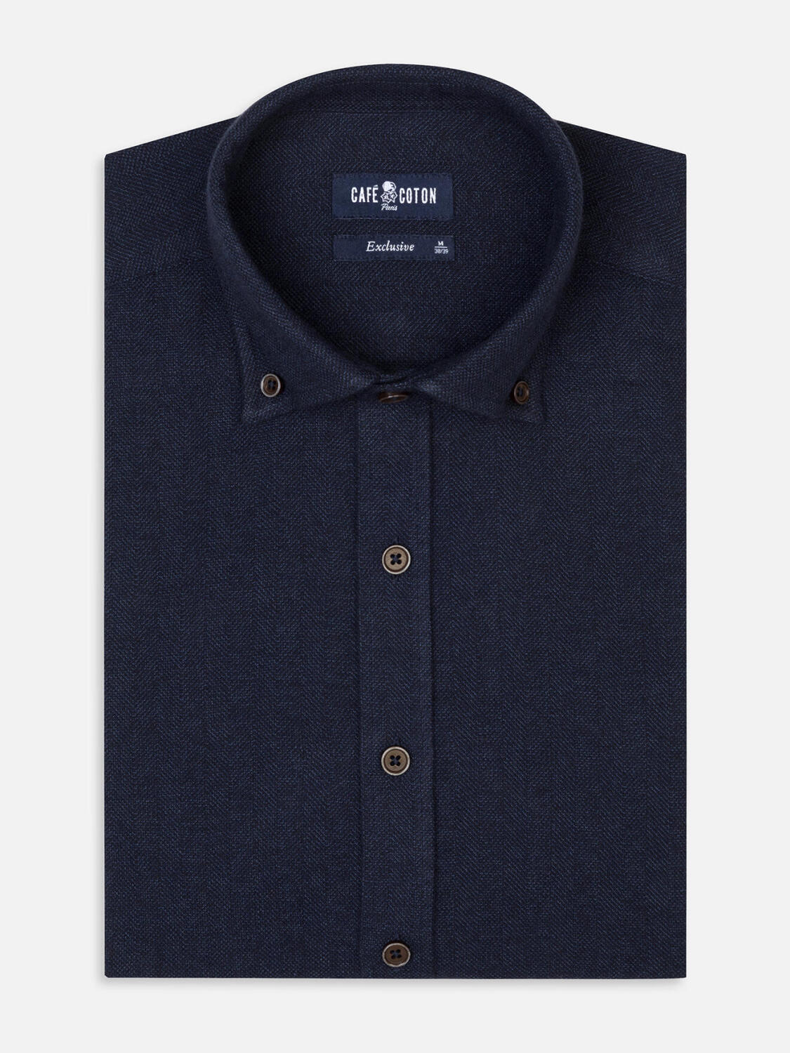 Wessow navy flannel slim fit shirt - Button-down collar