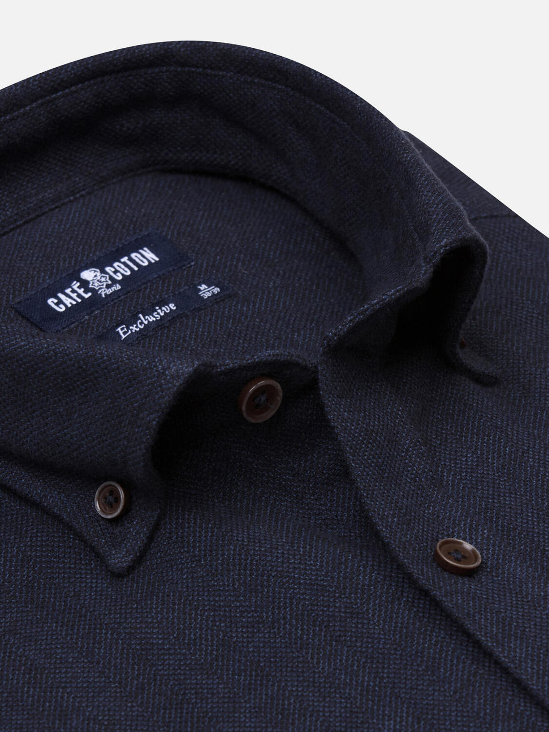 Wessow navy flannel slim fit shirt - Button-down collar