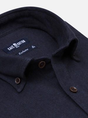 Wessow navy flannel slim fit shirt - Button-down collar