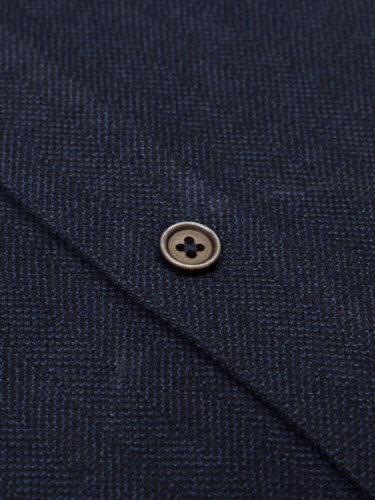 Wessow navy flannel slim fit shirt - Button-down collar