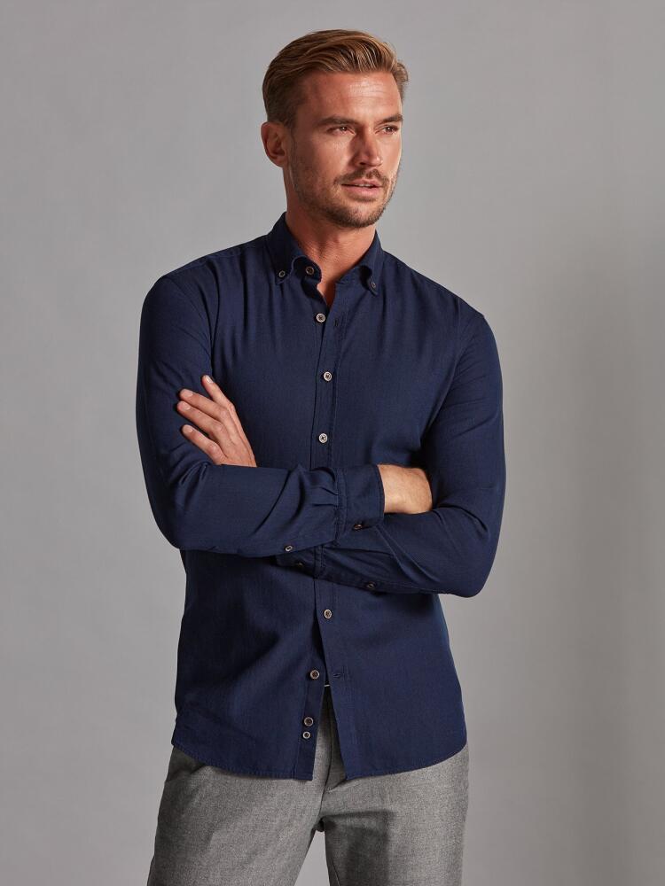 Chemise cintrée Windsor en denim à effet oxford - Col Boutonné