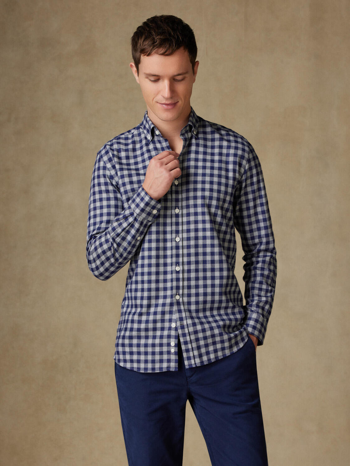 Wrighley-Tailliertes Tailliertes Hemd aus Flanell mit Karos - Buttondown Kragen