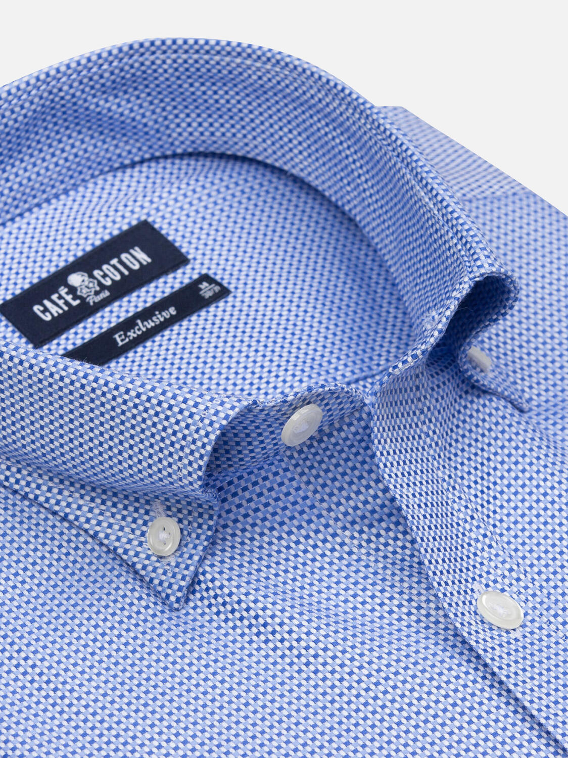 Hemd Smith in himmelblauem Zopfmuster  - Buttondown Kragen