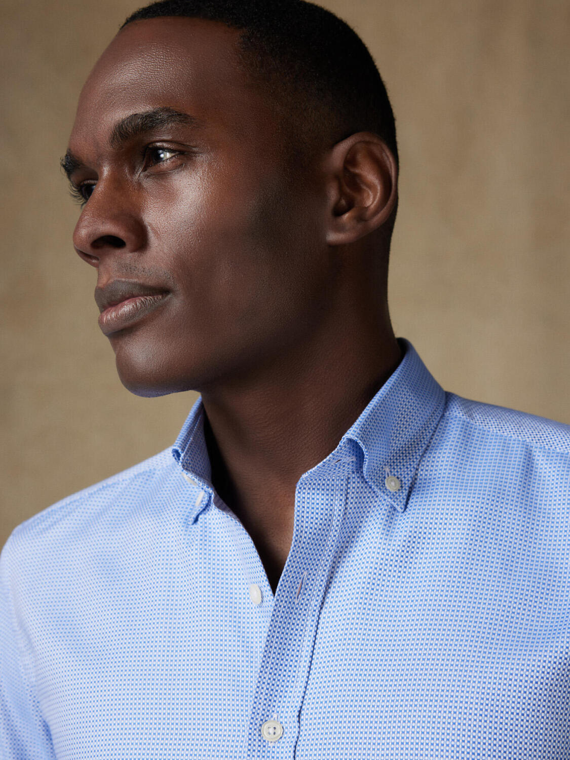 Hemd Smith in himmelblauem Zopfmuster  - Buttondown Kragen