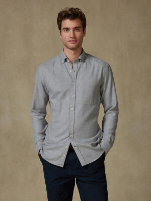 Storm grey flannel shirt - Button-down collar