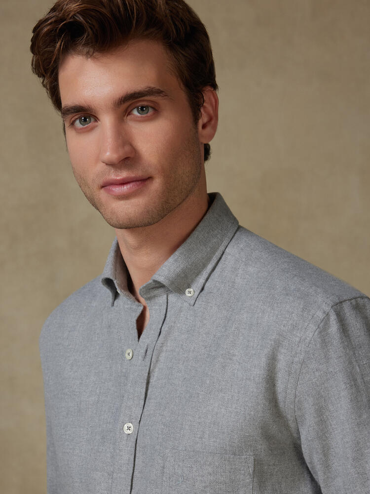 Storm grey flannel shirt - Button-down collar