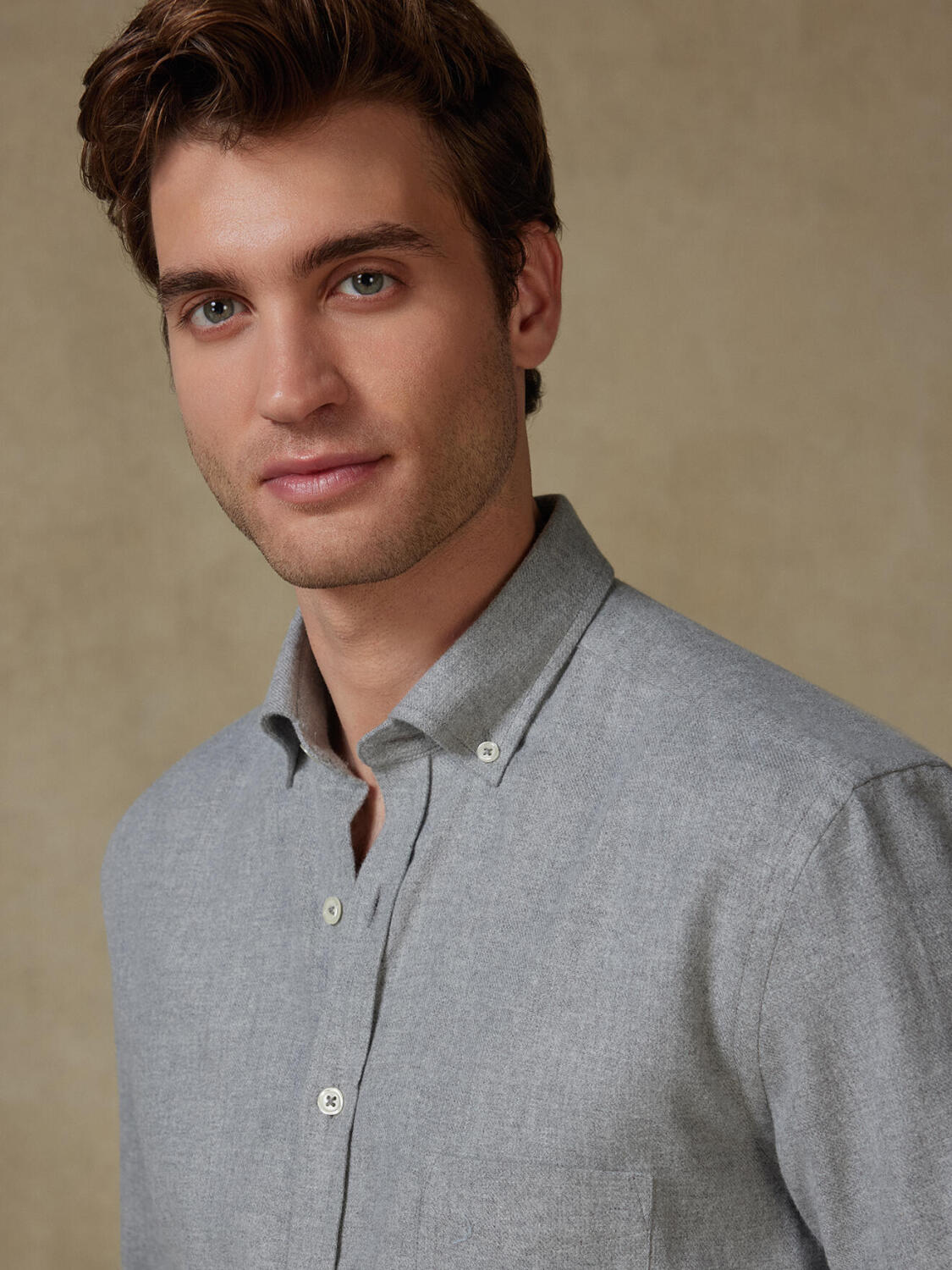 Storm grey flannel shirt - Button-down collar