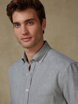 Storm grey flannel shirt - Button-down collar