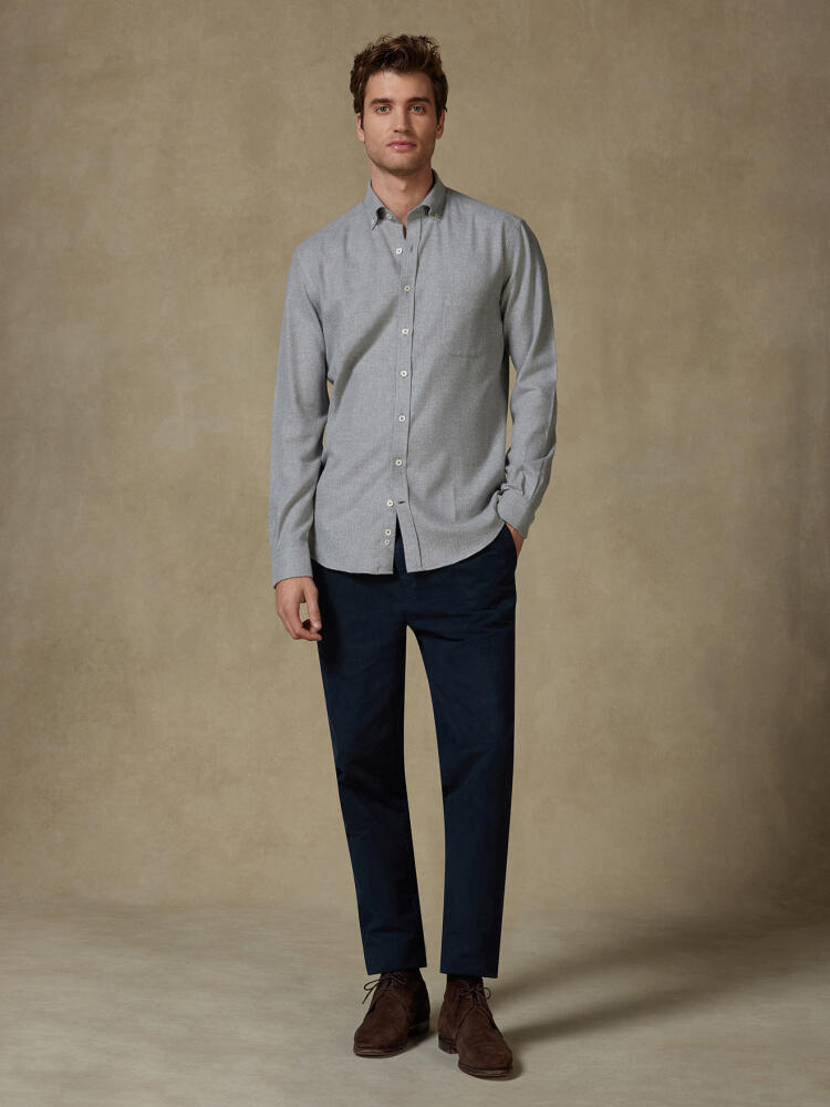 Storm grey flannel shirt - Button-down collar