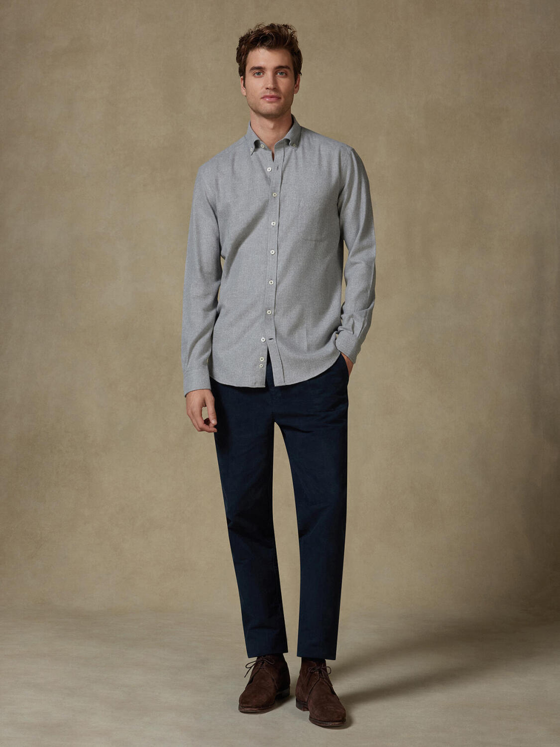 Storm grey flannel shirt - Button-down collar