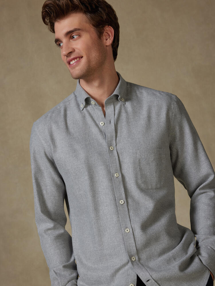 Storm grey flannel shirt - Button-down collar