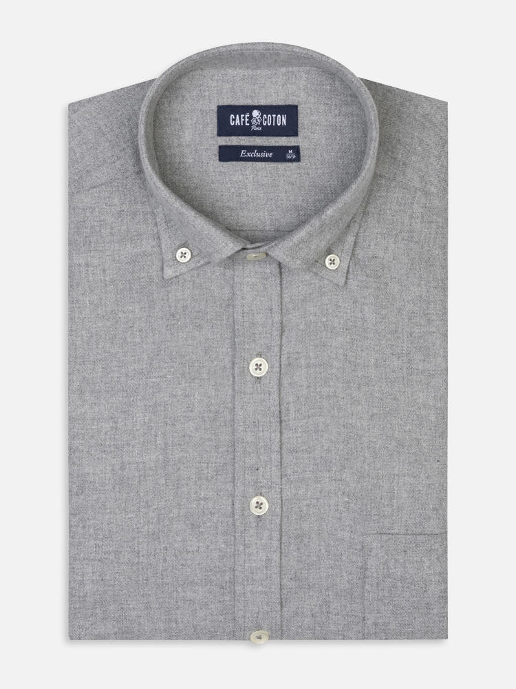 Storm grey flannel shirt - Button-down collar