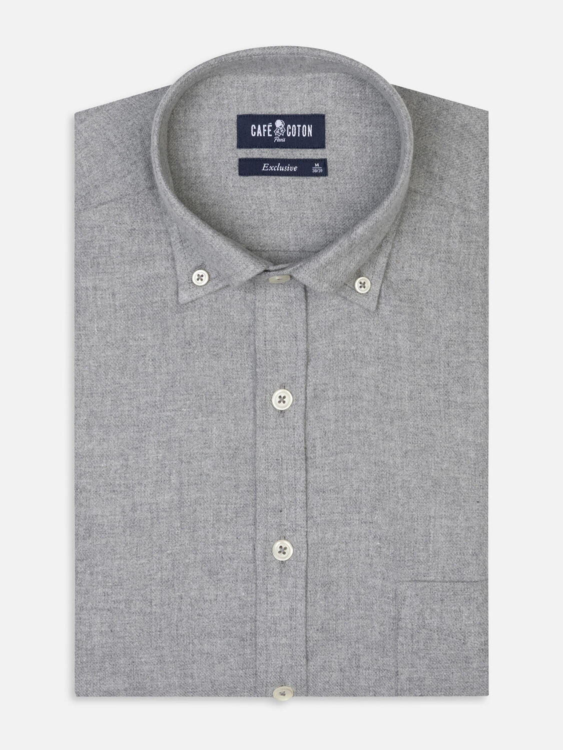 Storm grey flannel shirt - Button-down collar