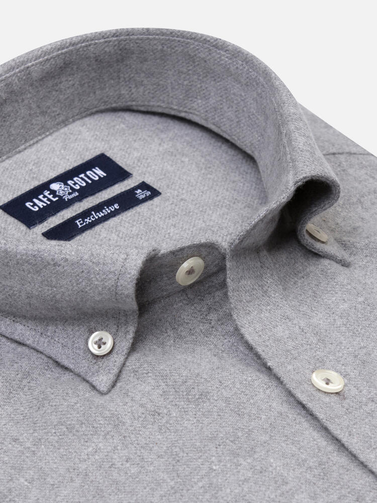 Storm grey flannel shirt - Button-down collar