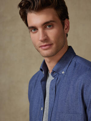 Storm blue flannel shirt - Button-down collar