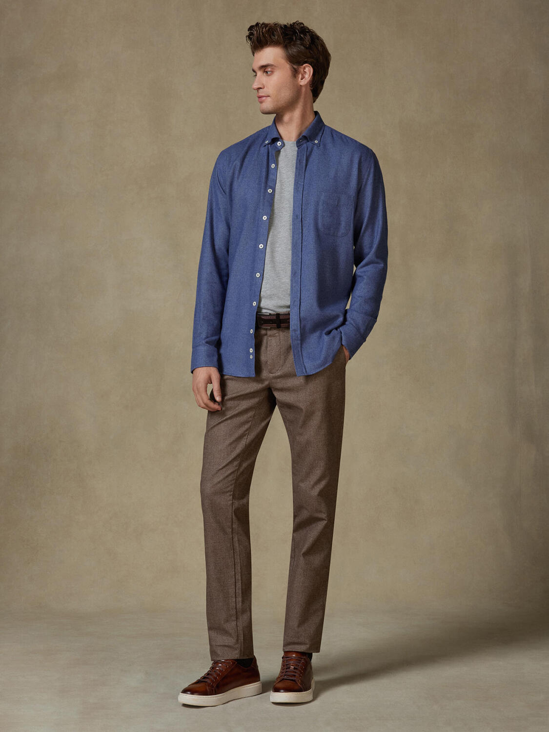 Storm blue flannel shirt - Button-down collar