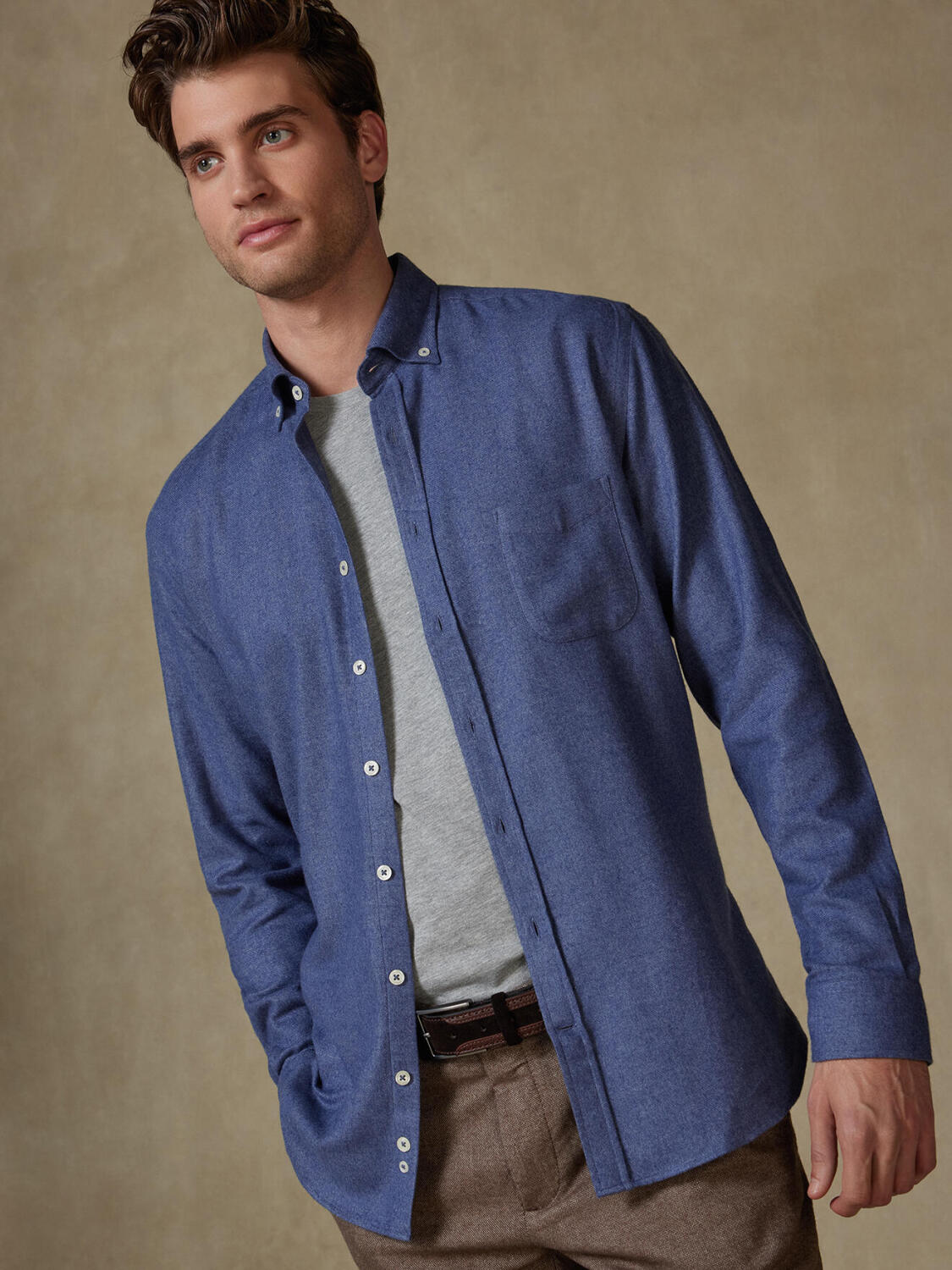 Storm blue flannel shirt - Button-down collar