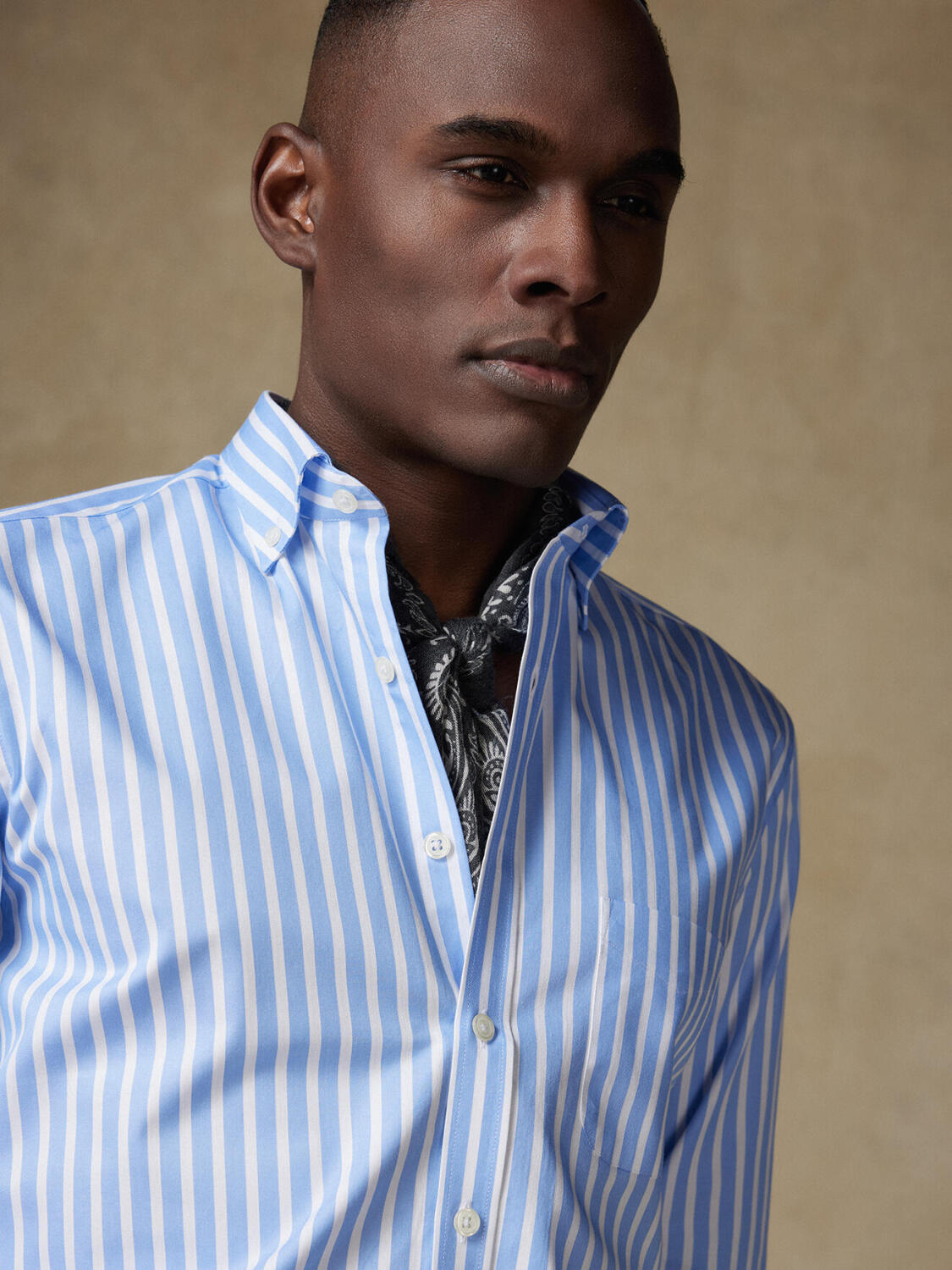Toby shirt with sky blue stripes   - Button down collar