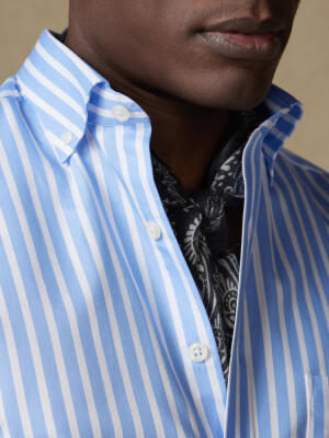 Chemise Toby à rayures ciel  - Col Boutonné