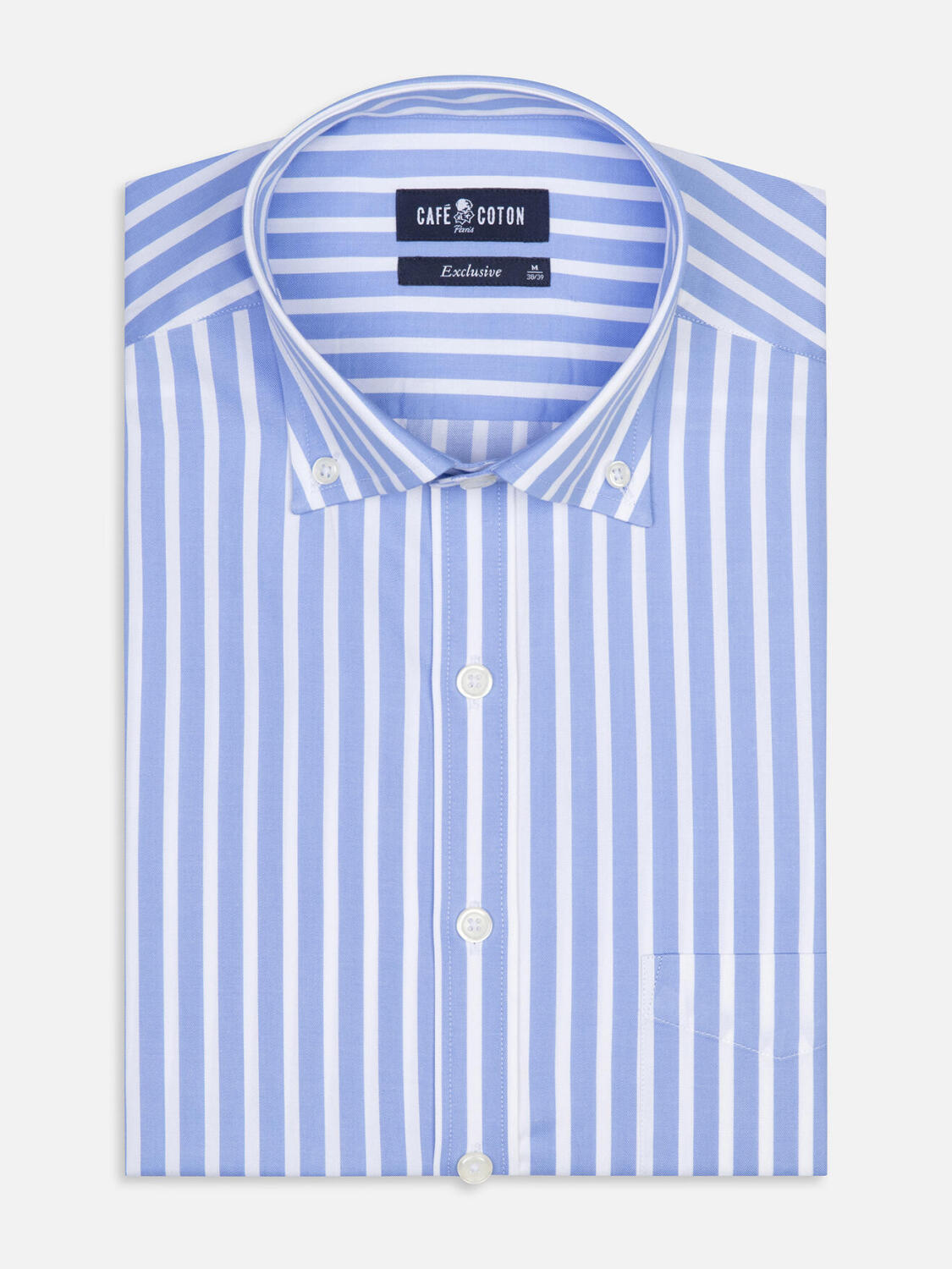 Toby shirt with sky blue stripes   - Button down collar