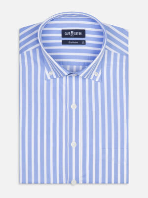 Chemise Toby à rayures ciel  - Col Boutonné