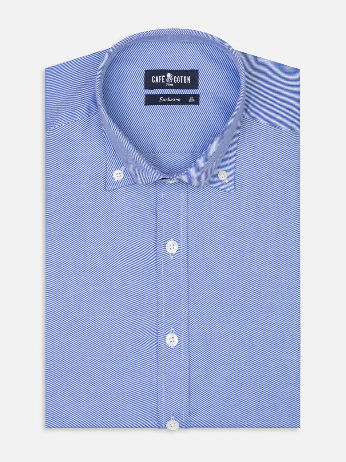 Chemise en twill bleu - Col Boutonné