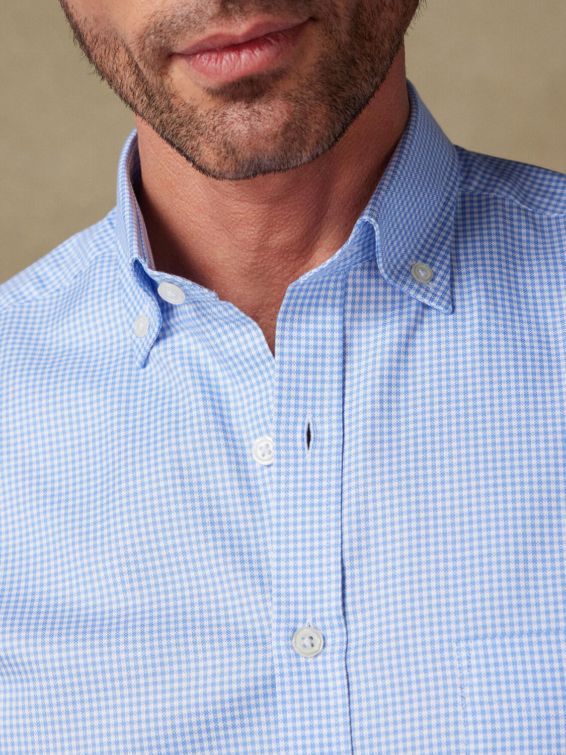 Himmelblau kariertes Hemd - Button down Kragen