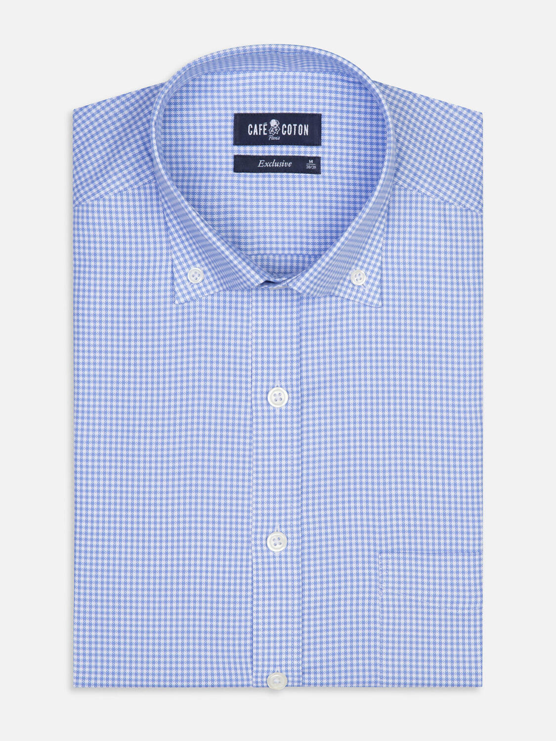 Himmelblau kariertes Hemd - Button down Kragen