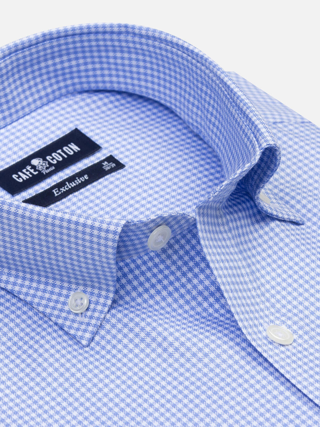 Himmelblau kariertes Hemd - Button down Kragen