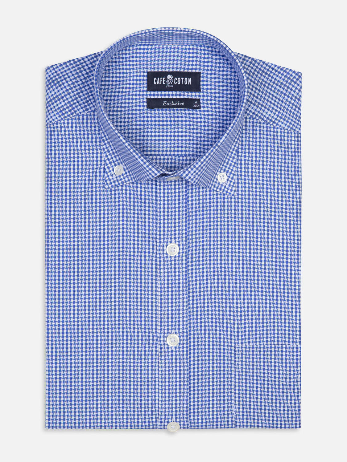 Blaues Gingham-Hemd  - Button down Kragen