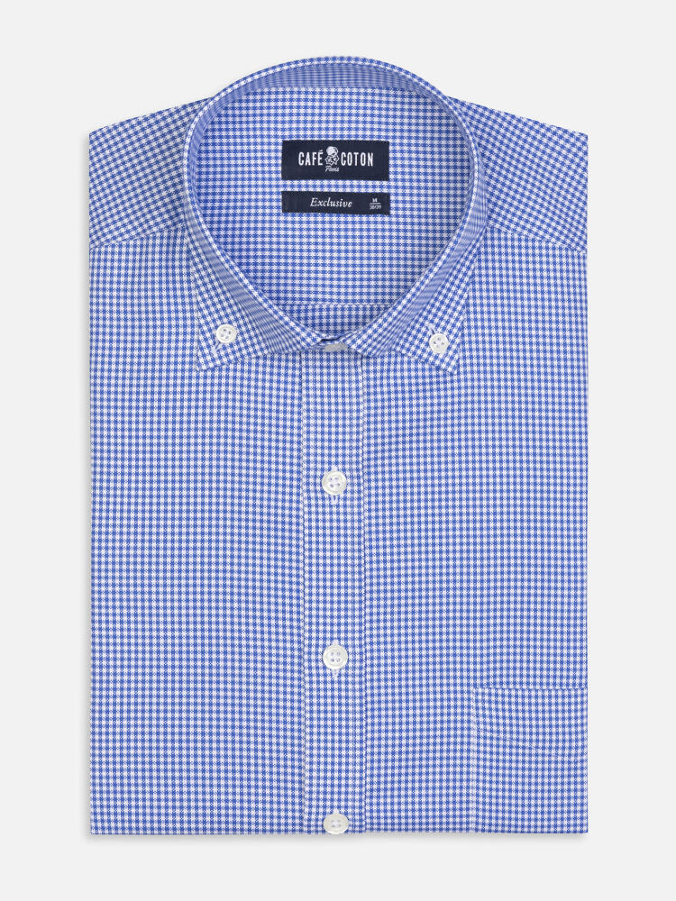 Chemise en vichy bleu  - Col Boutonné