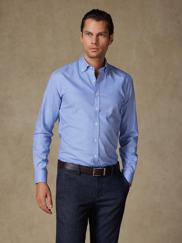 Chemise en vichy bleu  - Col Boutonné