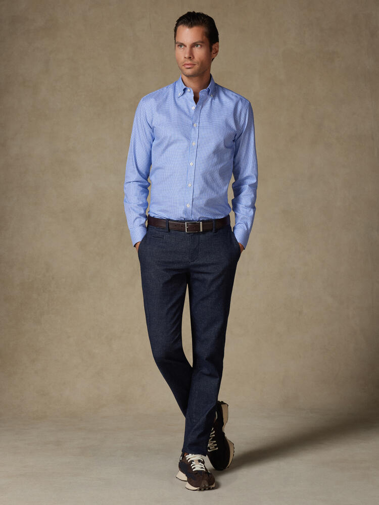 Camicia in percalle blu  - Con colletto abbottonato