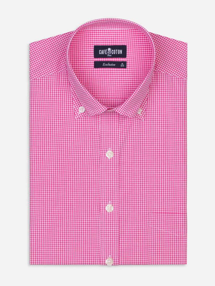 Pink gingham checked shirt - Button-down collar