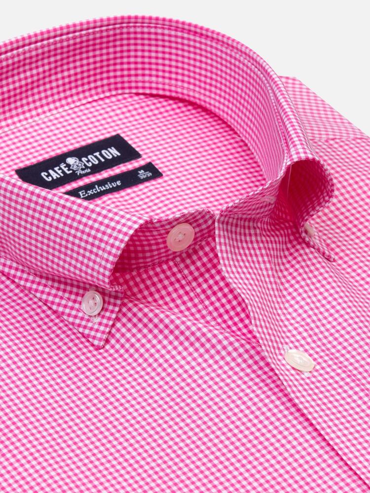 Chemise à carreaux vichy roses - Col Boutonné