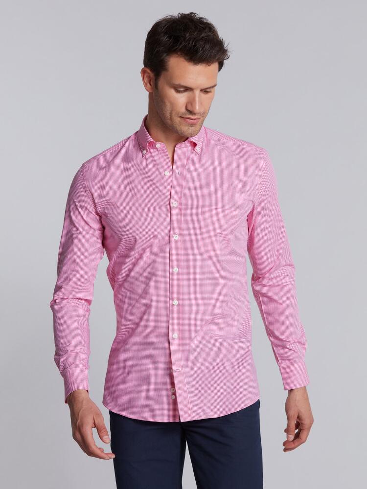 Chemise à carreaux vichy roses - Col Boutonné