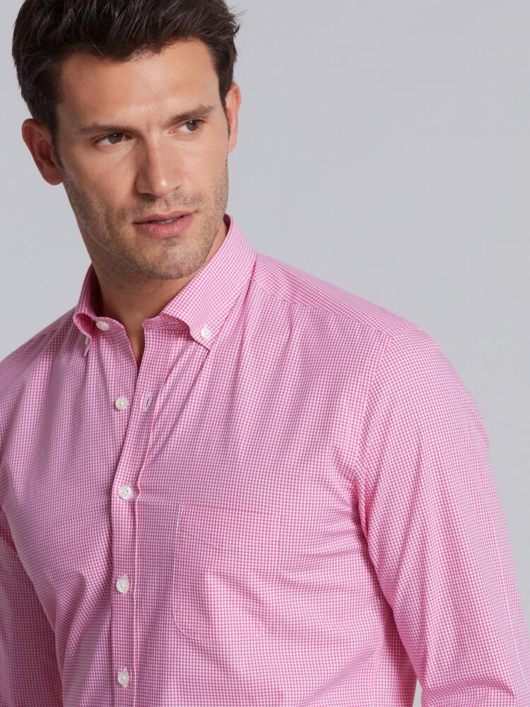 Pink gingham checked shirt - Button-down collar