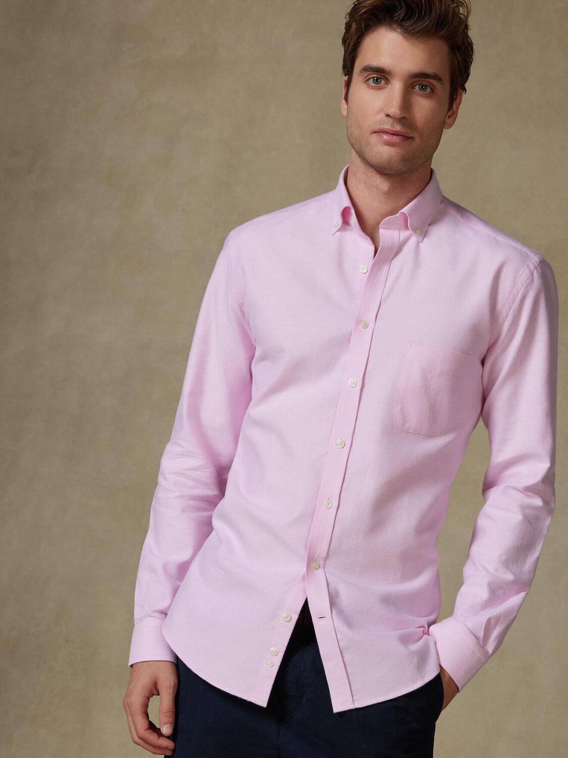 Vils pink brushed oxford shirt - Button-down collar